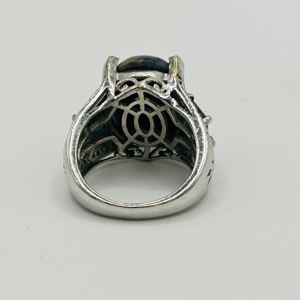 Sodalite and Simulated Sapphire Ring; Size 6; Stainless Steel - Picture 5 of 9